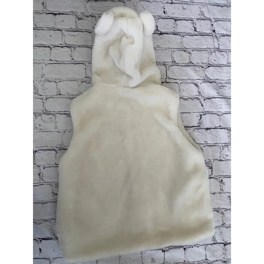 Fleece Polar Bear White‎ Faux Fur White Hooded Vest Size Small Youth Vintage Zip